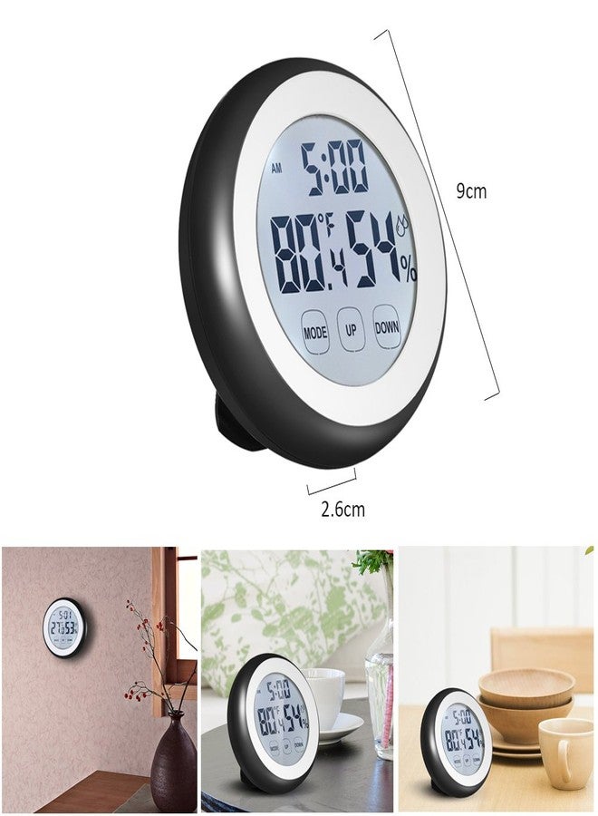 LAFEINA Digital Thermometer Hygrometer Clock, Temperature Humidity Monitor Alarm Clock Touch Screen with Backlight Magnetic Back for Home Office Baby Room (Black) - Image 2